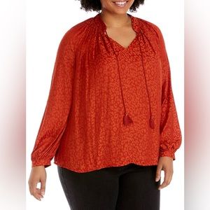 Beautiful rust colored Crown & Ivy Plus Size Tie Neck Peasant Top, size 3x